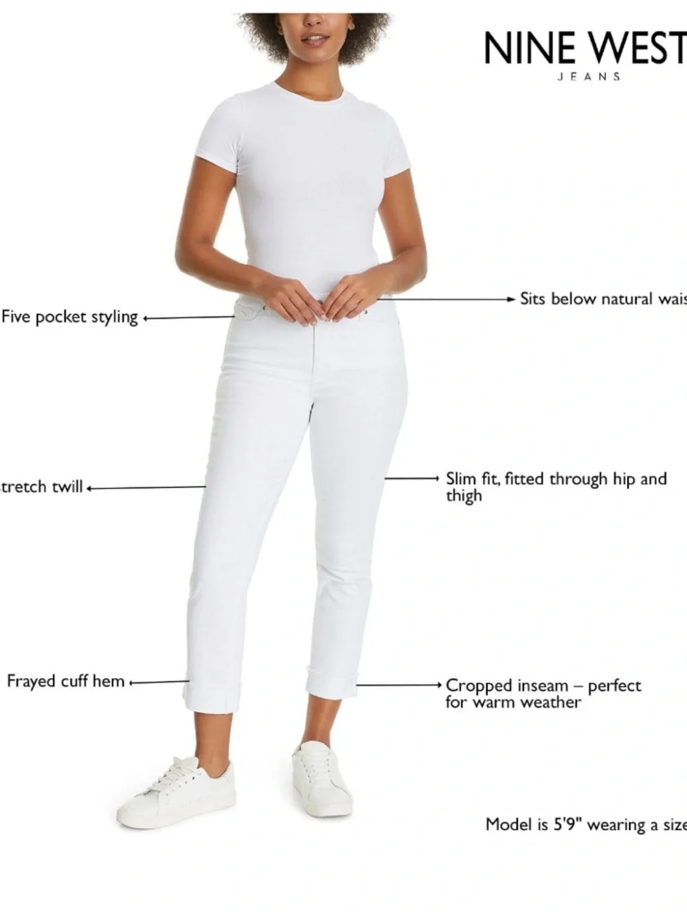 Nine West Women's White Cropped Jeans - Classic High-Rise Size 6 Slight Stretch
